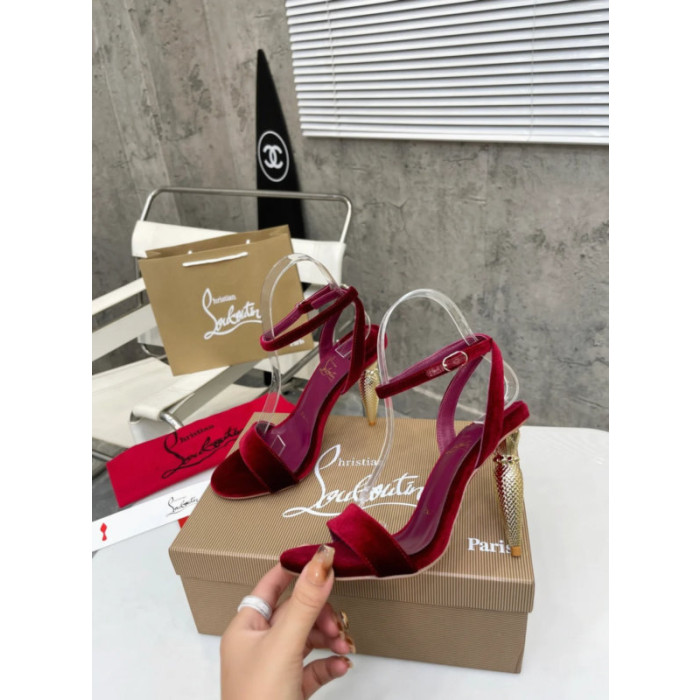 Christian Louboutin Burgundy Velvet 100mm heel Ankle Strap Sandals