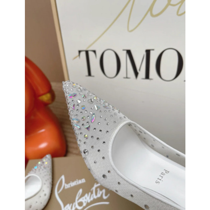 Christian Louboutin White Mesh Crystal‑Embellished 100mm Pointed‑Toe Stiletto Heel Pumps