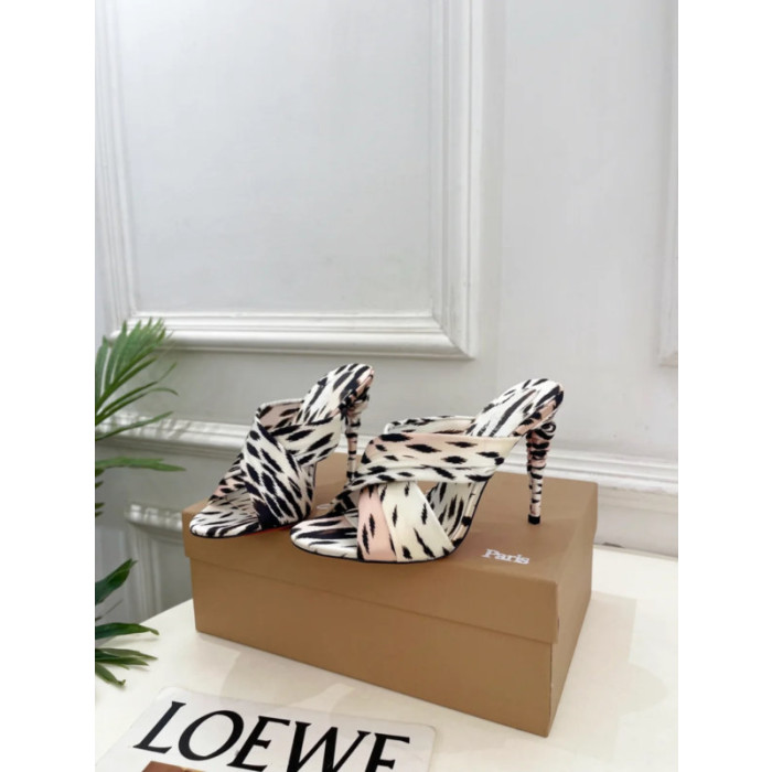 Christian Louboutin Zebra Print Satin 100mm Spiral Heel Mule Sandals
