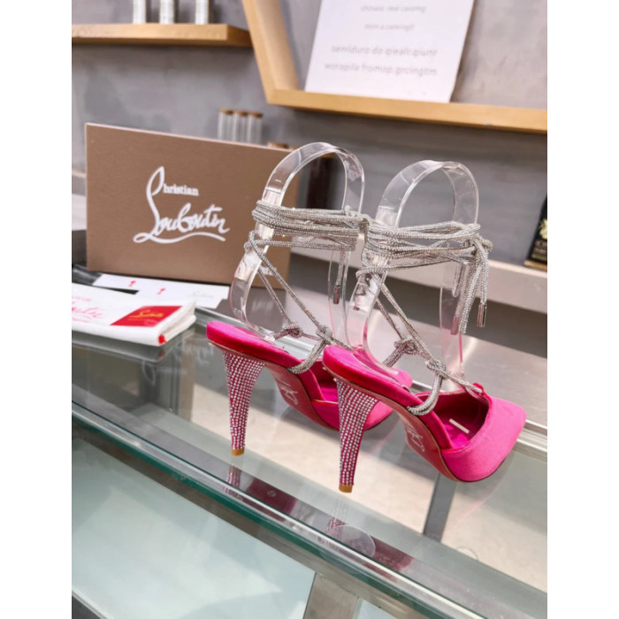 Christian Louboutin Fuchsia Suede Crystal Ankle Tie 100mm High Heel Pumps