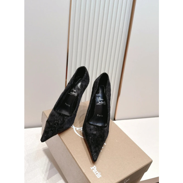 Christian Louboutin Black Glitter Velour 120mm Stiletto Heel So Kate Pumps