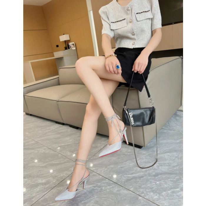 Christian Louboutin Silver Crystal Ankle Tie 100mm High Heel Pumps