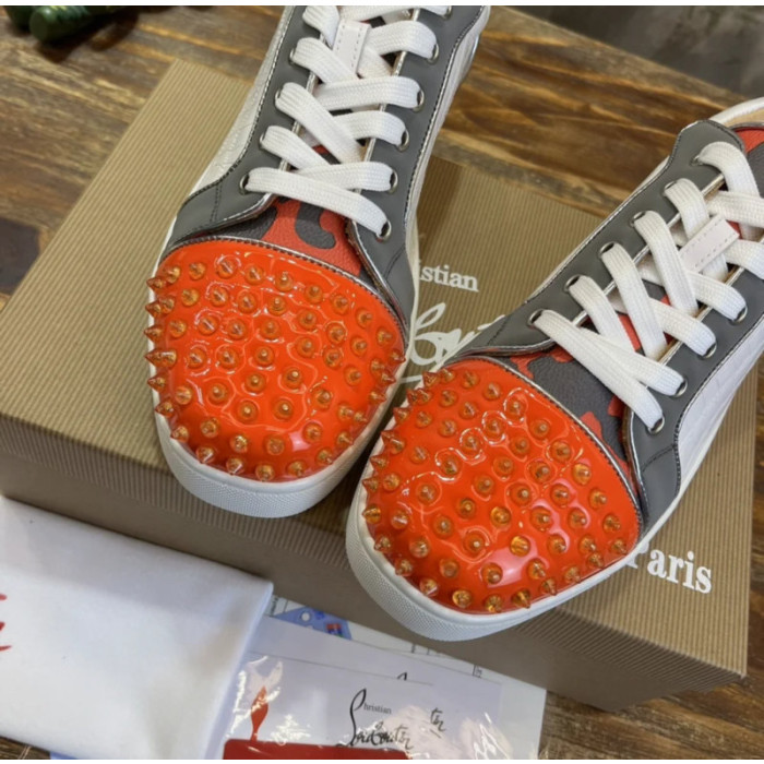 Christian Louboutin Multi‑Material Spike‑Toe Low‑Top Leather Sneakers