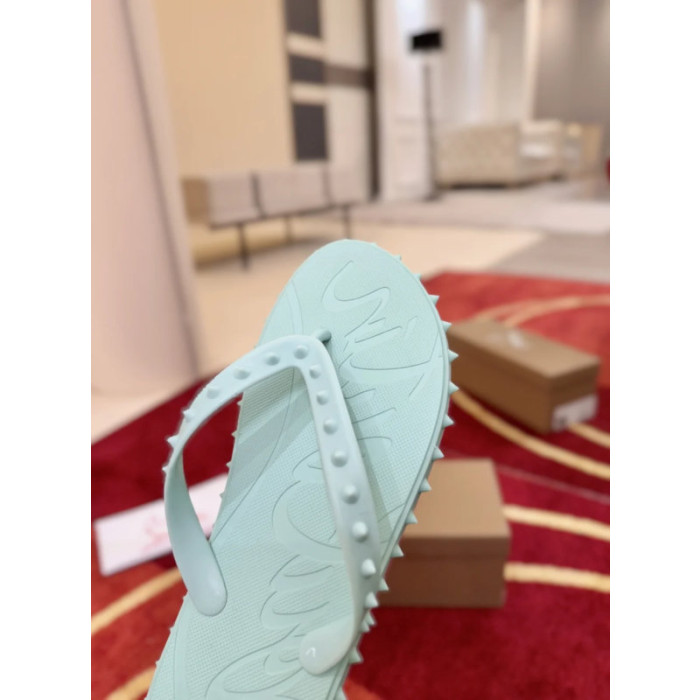 Christian Louboutin Mint Green Spiked Rubber Flip‑Flops