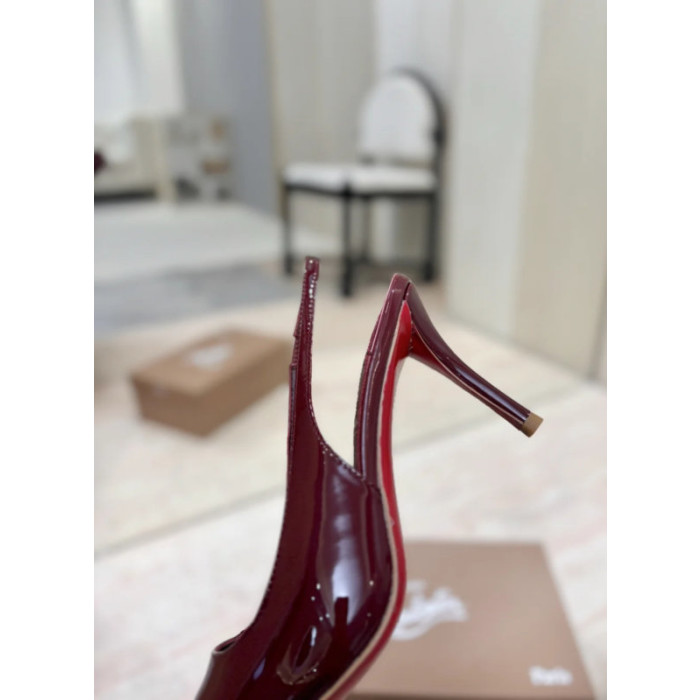 Christian Louboutin Burgundy Patent 85mm Slingback Pointed‑Toe Heel Pumps