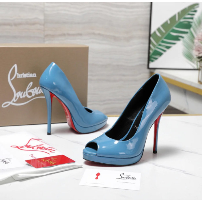 Christian Louboutin Lady Z 120 Blue Patent Peep‑Toe Platform Stiletto Heel Sandals