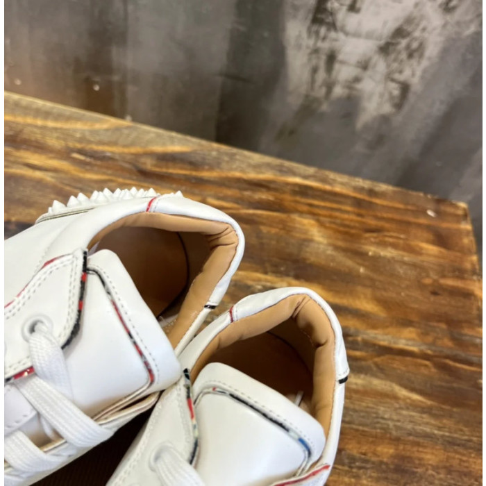 Christian Louboutin White Leather All‑Over Spike Low‑Top Sneakers