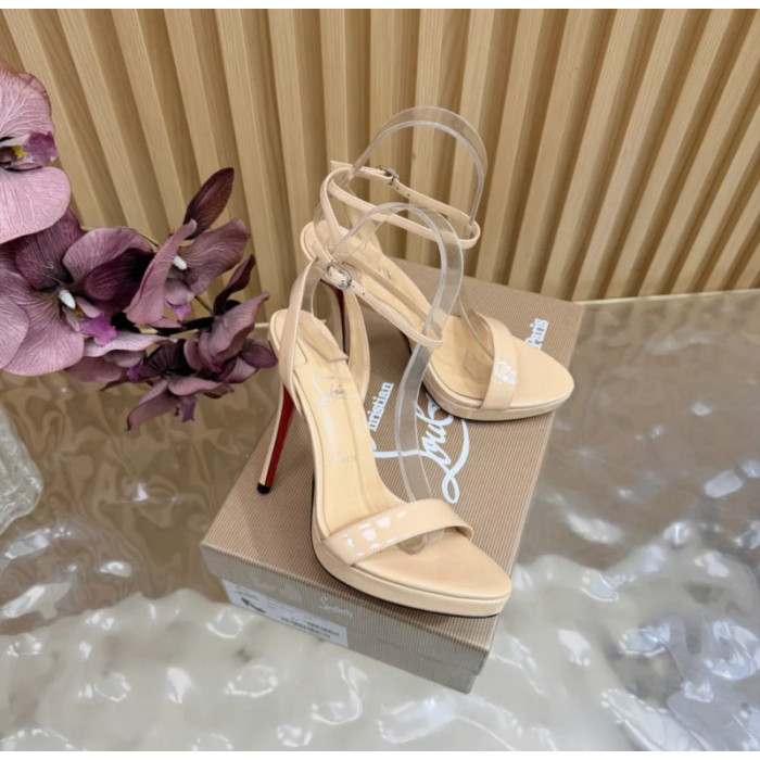 Christian Louboutin Nude Patent Leather Double‑Strap Platform High‑Heel Sandals 120mm heel