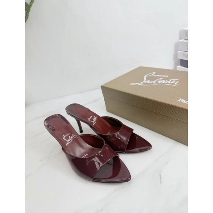 Christian Louboutin Burgundy Patent 85mm Pointed‑Toe Mule Heels