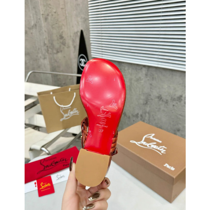 Christian Louboutin Rust Croc‑Embossed 45mm Block Heel Thong Sandals