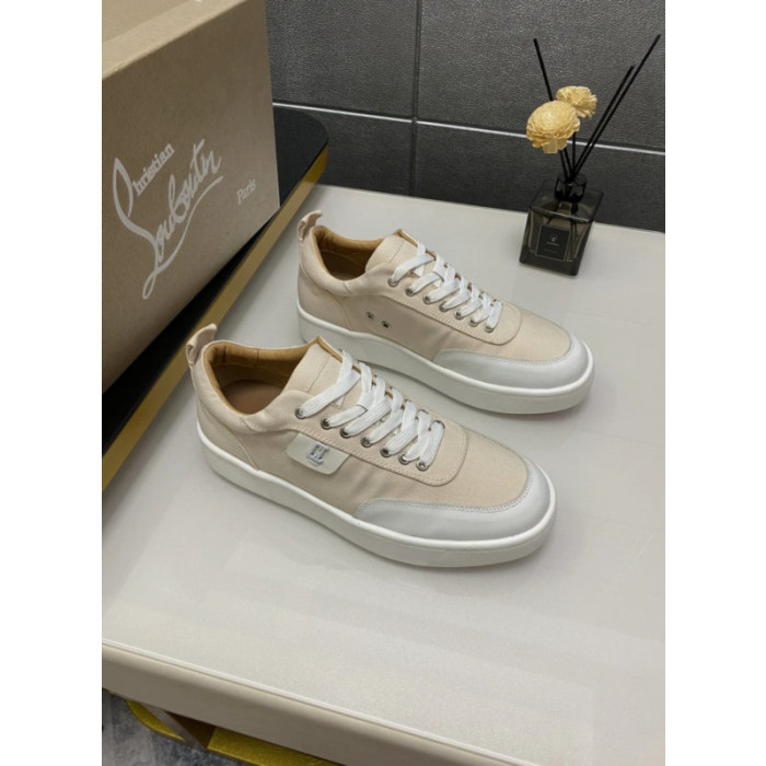 Christian Louboutin Beige Canvas Low‑Top Platform Sneakers