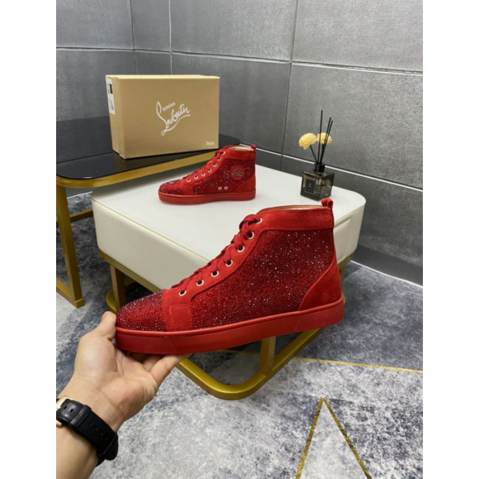 Christian Louboutin Louis Orlato Strass Red Crystal High Top Sneakers