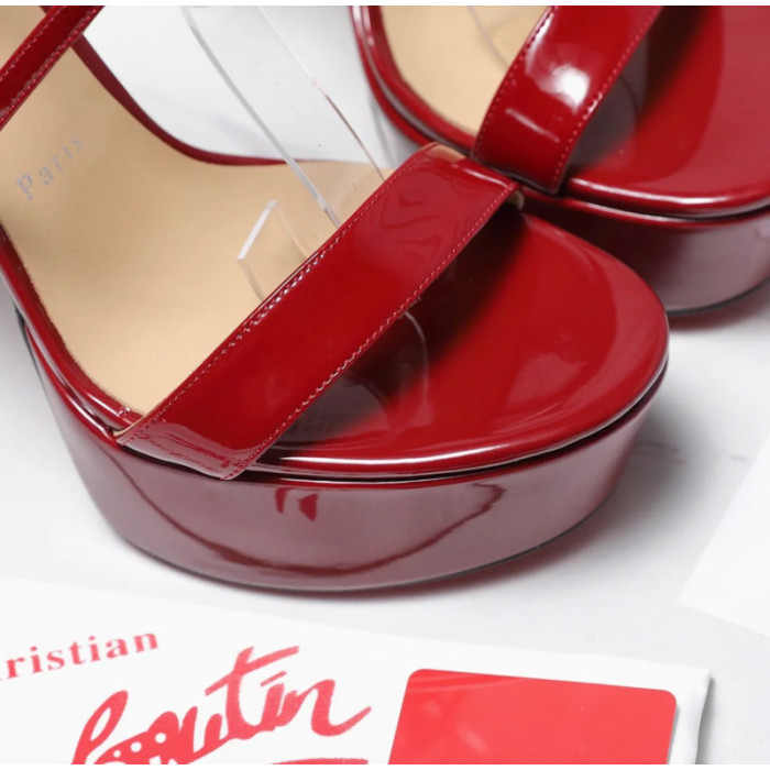 Christian Louboutin Red Patent Ankle‑Strap Platform Stiletto Heel Sandals