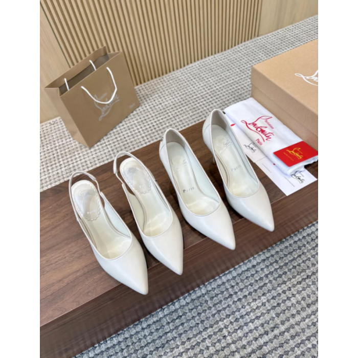 Christian Louboutin White Leather 85mm Sporty Kate Pointed Toe Stiletto Heel Pumps