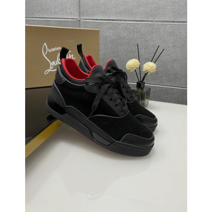 Christian Louboutin Black Suede‑Leather Mix Low‑Top Fashion Sneakers