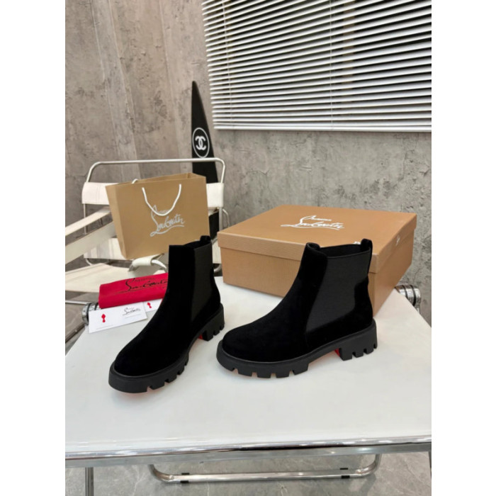 Christian Louboutin Black Suede Lug‑Sole Chelsea Ankle Boots