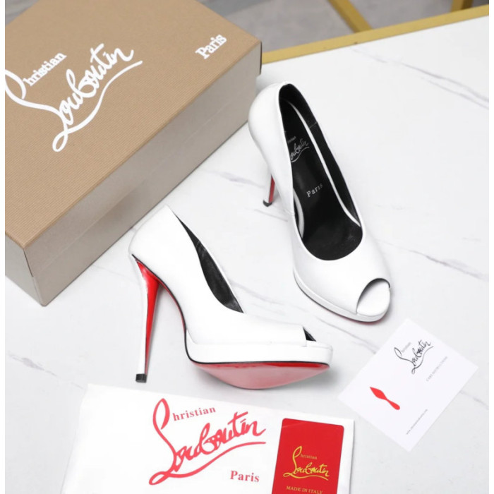 Christian Louboutin Lady Z 120 White Patent Peep‑Toe Platform Stiletto Heel Pumps