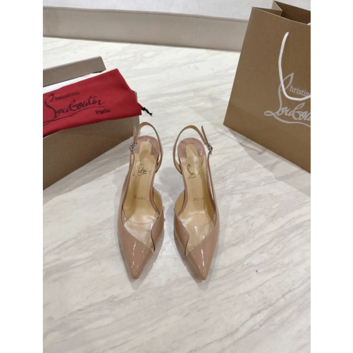Christian Louboutin Nude Patent 100mm Heel Slingback Pointed‑Toe Pumps