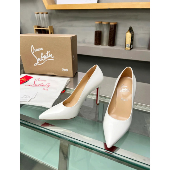 Christian Louboutin White Patent Leather Pointed‑Toe 120mm High Heel Pumps