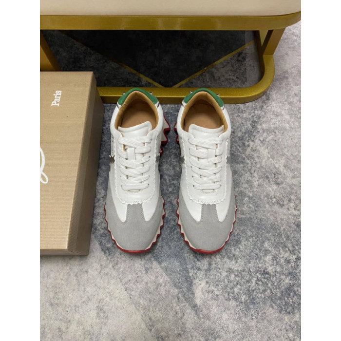 Christian Louboutin Mixed‑Media Shark Tooth Sole Low‑Top Sneakers