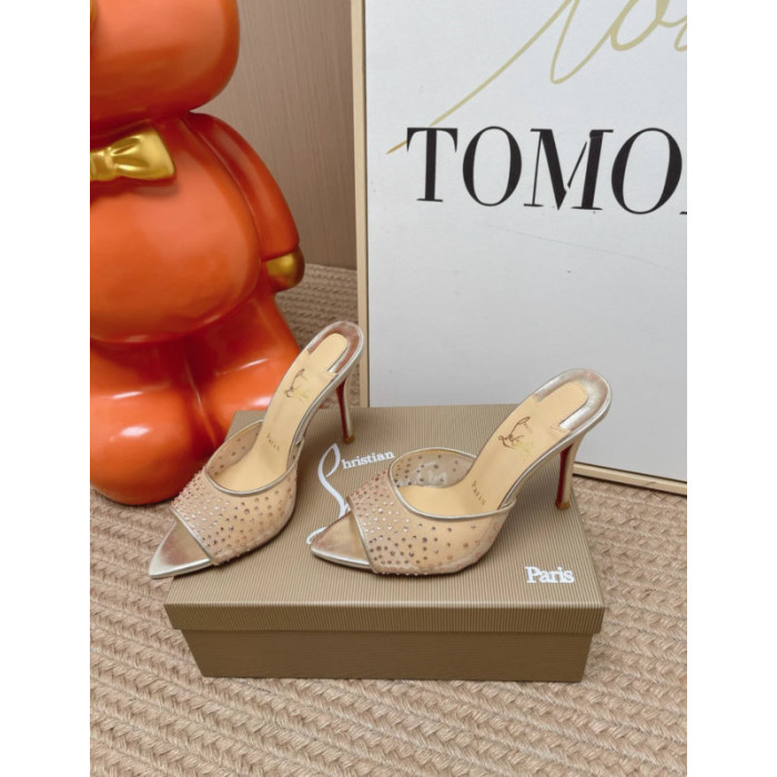 Christian Louboutin Gold Mesh Crystal‑Embellished 100mm Stiletto Heel Mules