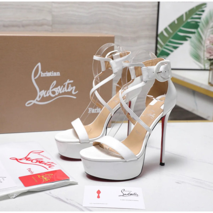 Christian Louboutin White Patent 150mm Platform Ankle‑Strap Heel Sandals