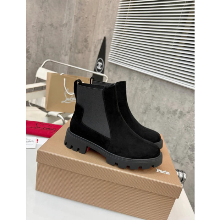 Christian Louboutin Black Suede Lug‑Sole Chelsea Ankle Boots