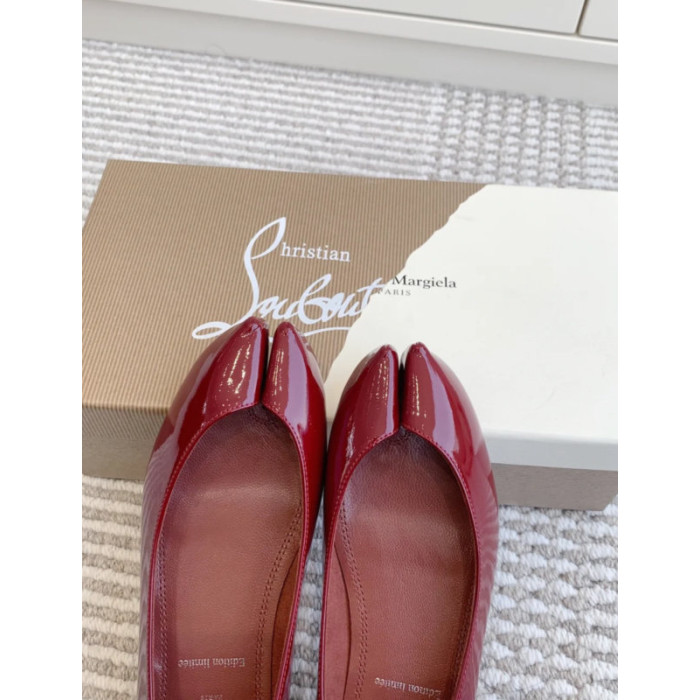 Christian Louboutin × Maison Margiela Red Patent Leather Tabi Split‑Toe Flat Shoes