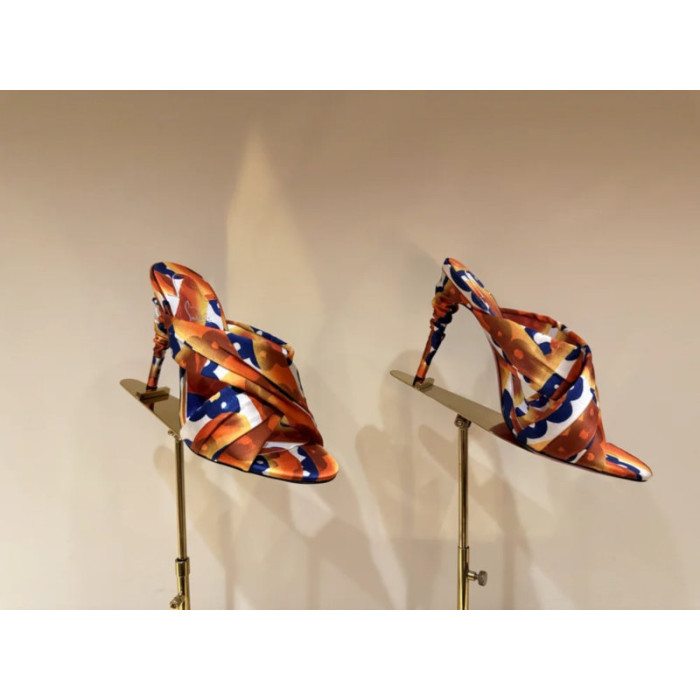 Christian Louboutin Abstract‑Print Satin 100mm heel Crisscross Mule High‑Heel Sandals