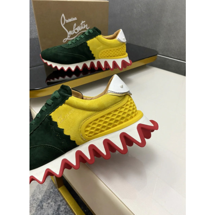 Christian Louboutin Two‑Tone Suede Shark Tooth Sole Low‑Top Sneakers