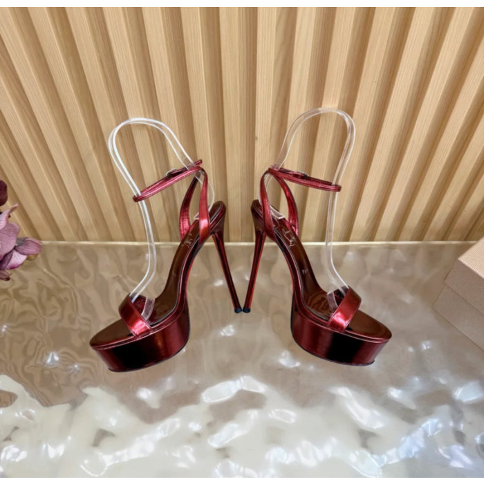 Christian Louboutin Red Metallic 150mm Platform Ankle‑Strap High‑Heel Sandals