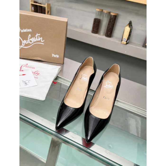 Christian Louboutin Black Patent Leather Scalloped Pointed‑Toe 100mm High Heel Pumps
