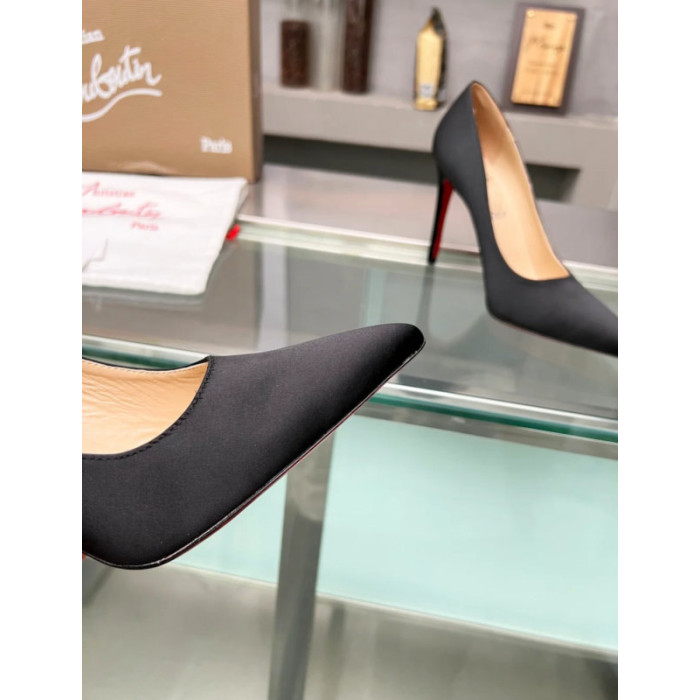 Christian Louboutin Black Satin Pointed‑Toe 120mm High Heel Pumps