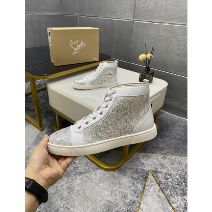 Christian Louboutin White Crystal‑Embellished 20mm Men’s High‑Top Sneakers