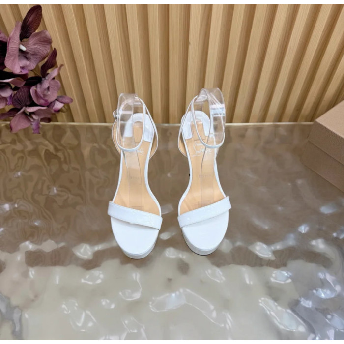 Christian Louboutin White Patent 150mm Platform Ankle‑Strap High‑Heel Sandals