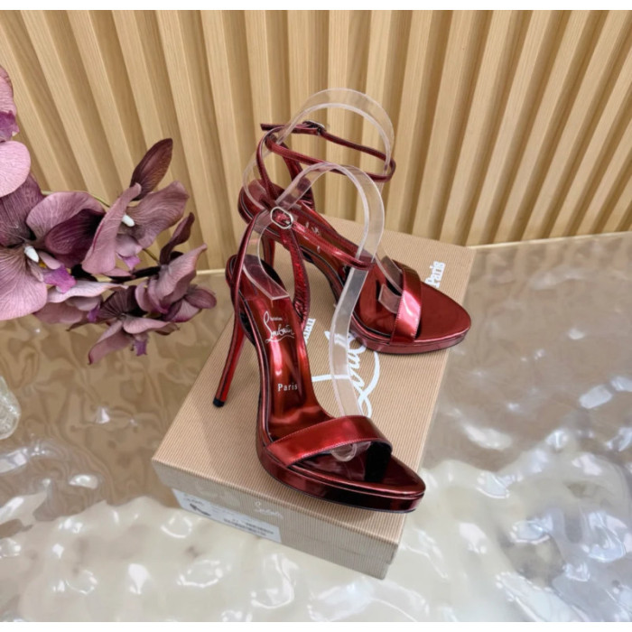 Christian Louboutin Metallic Red Patent Ankle‑Strap Platform High‑Heel Sandals 120mm heel