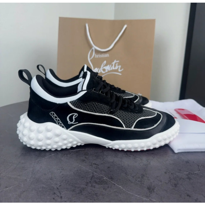 Christian Louboutin Black‑White Bubble‑Sole Lace‑Up Chunky Sneakers