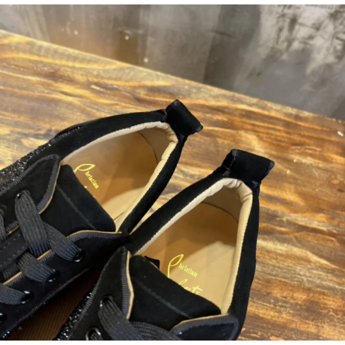 Christian Louboutin Black Suede Crystal‑Embellished Low‑Top Men’s Sneakers
