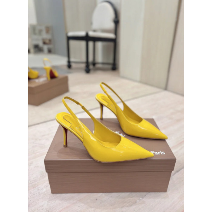 Christian Louboutin Yellow Patent Pointed‑Toe Slingback Stiletto Heel Pumps