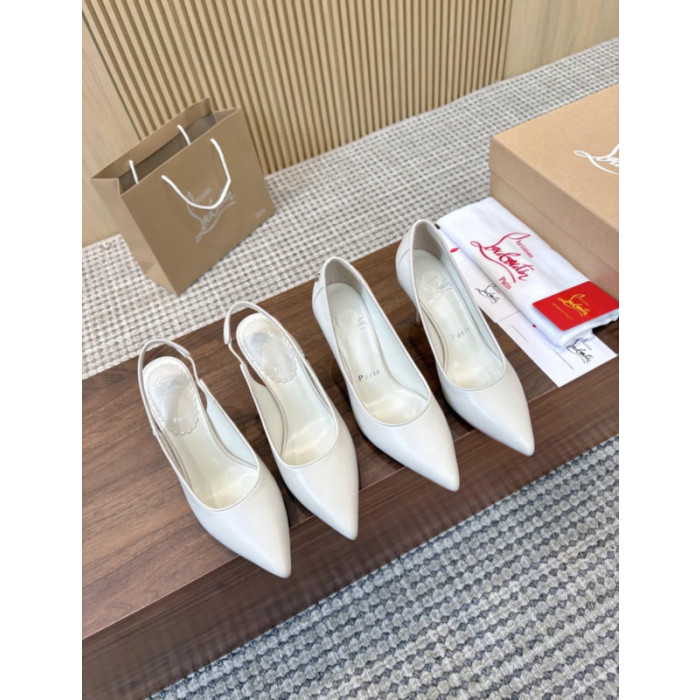 Christian Louboutin White Leather 85mm Pointed Toe Slingback Pumps