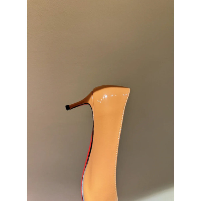 Christian Louboutin Orange Patent 55mm Metal‑Tip Pointed Toe Kitten Heel Pumps