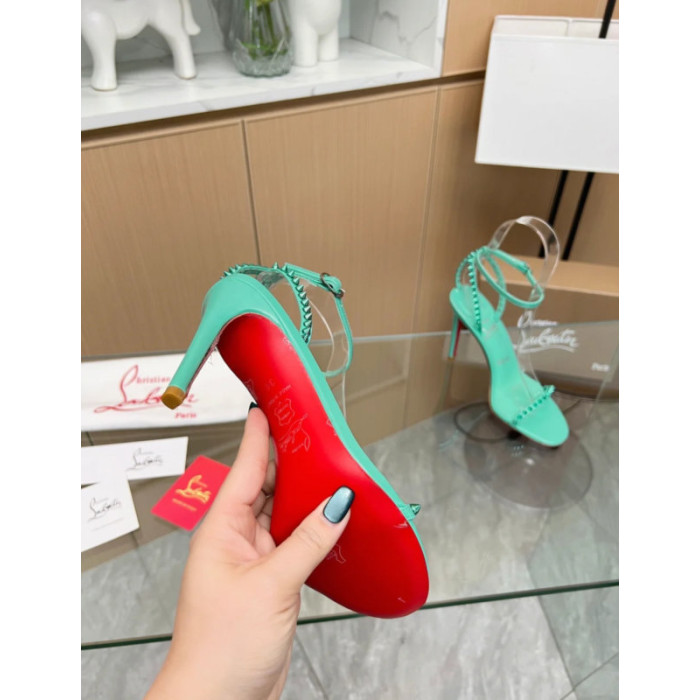Christian Louboutin Green Patent Spiked Ankle‑Strap Sandal 100mm heel