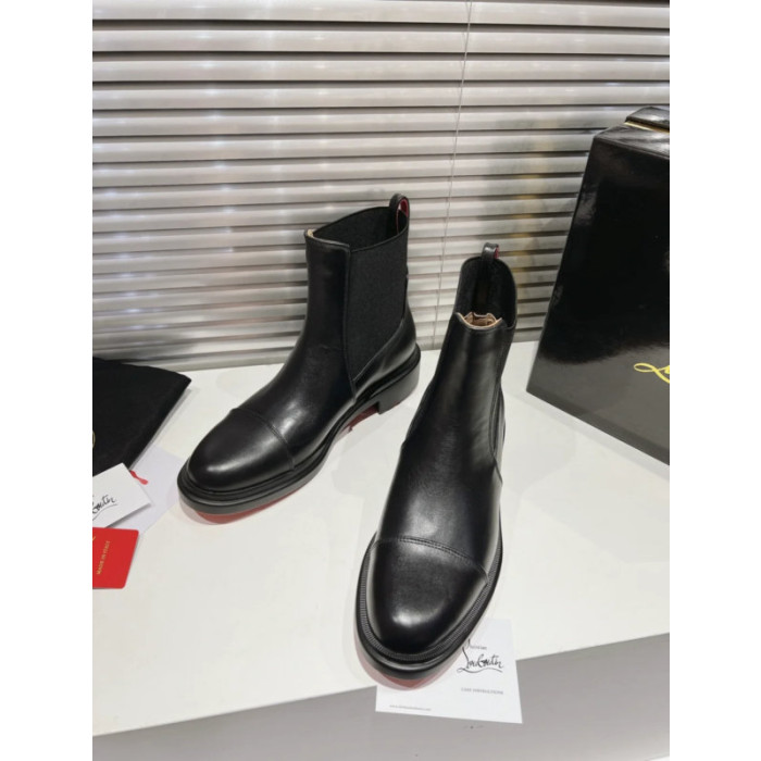 Christian Louboutin Black Calf Leather 30mm Cap‑Toe Chelsea Ankle Boots