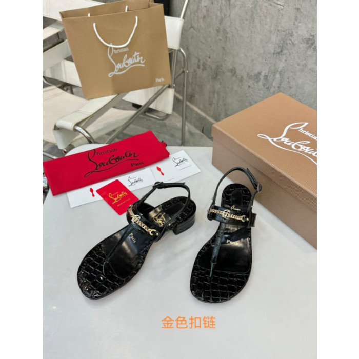 Christian Louboutin Black Croc‑Embossed 45mm Block Heel Thong Sandals