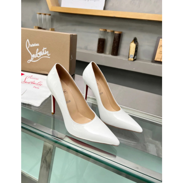 Christian Louboutin White Patent Leather Pointed‑Toe 120mm High Heel Pumps