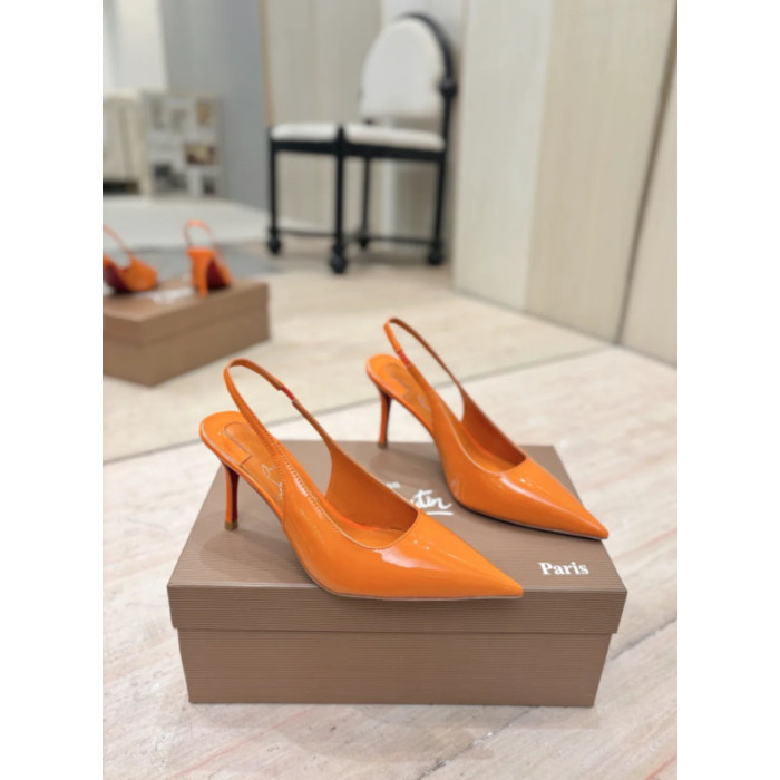 Christian Louboutin Orange Patent Leather 100mm Stiletto Heel Slingback Pumps
