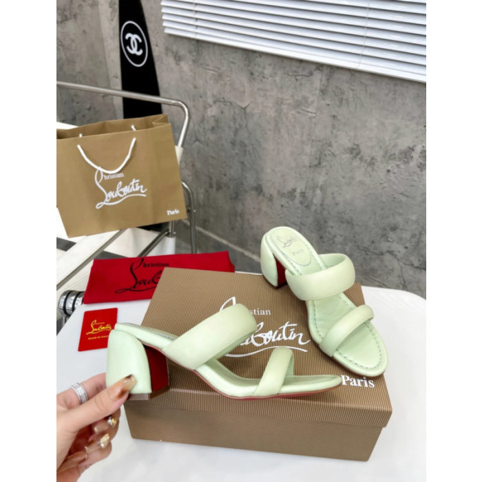 Christian Louboutin Mint Green Leather 55mm heel Slide Sandals
