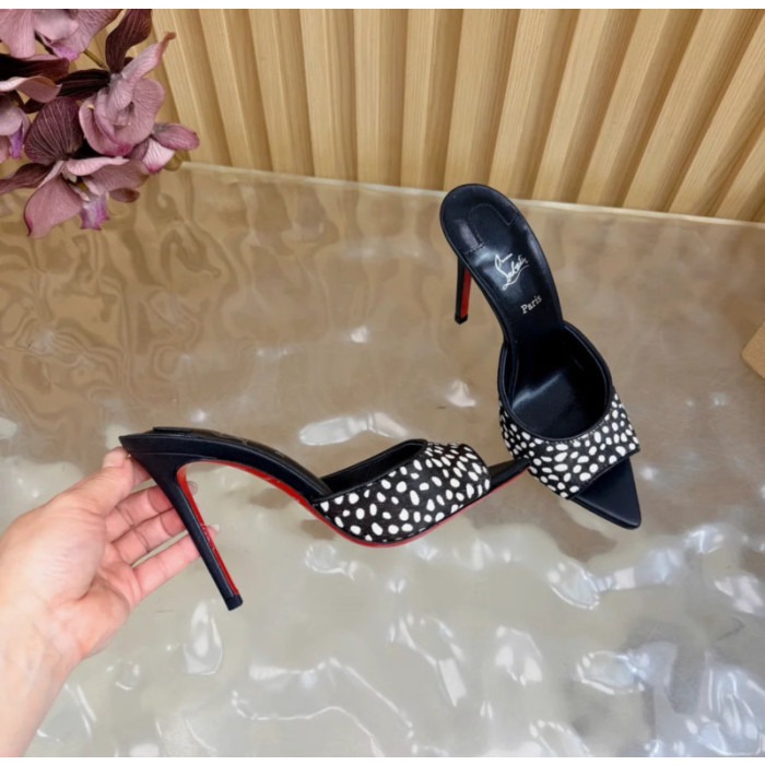 Christian Louboutin Black‑Base Dalmatian Pony Hair 100mm Stiletto Heel Mules