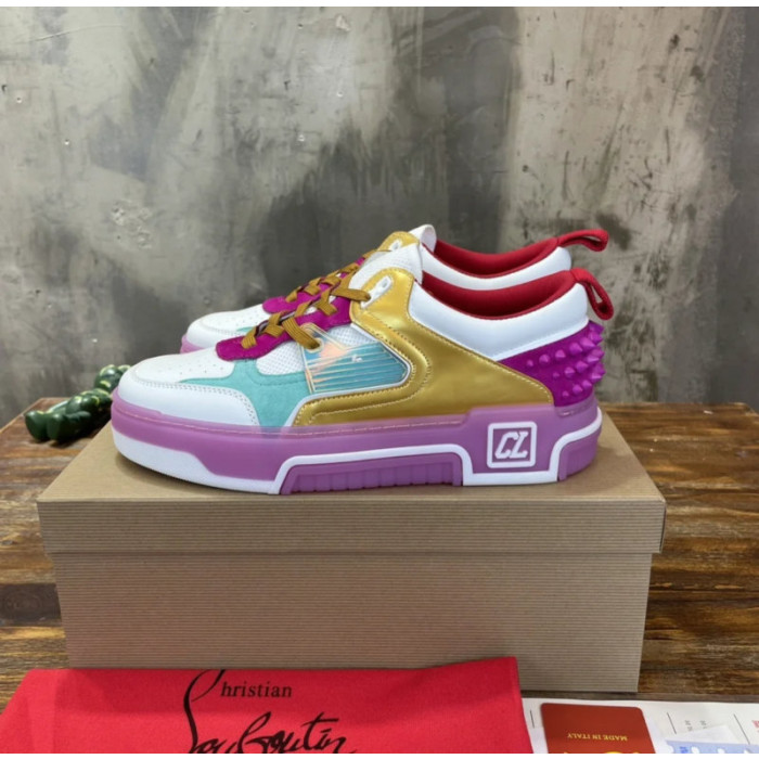 Christian Louboutin Multicolor Patchwork Spiked Low‑Top Sneakers