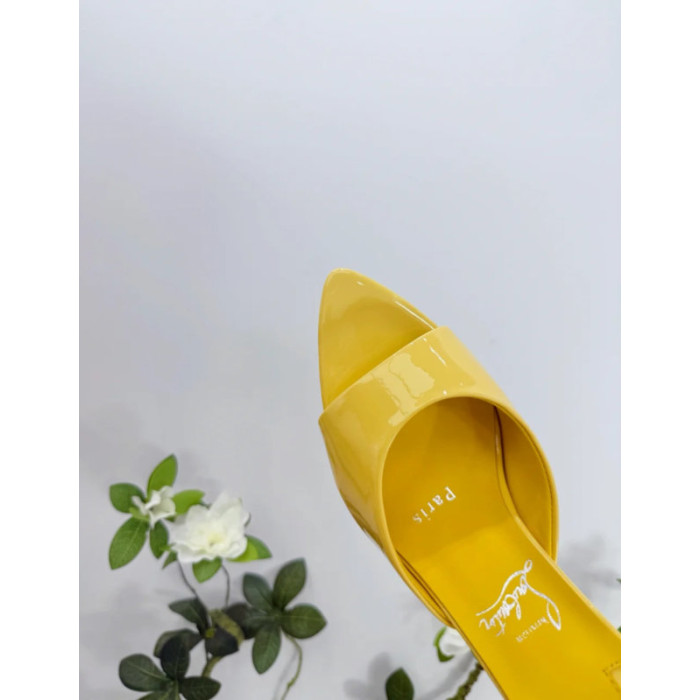 Christian Louboutin Yellow Patent 85mm Pointed‑Toe Mule Heels